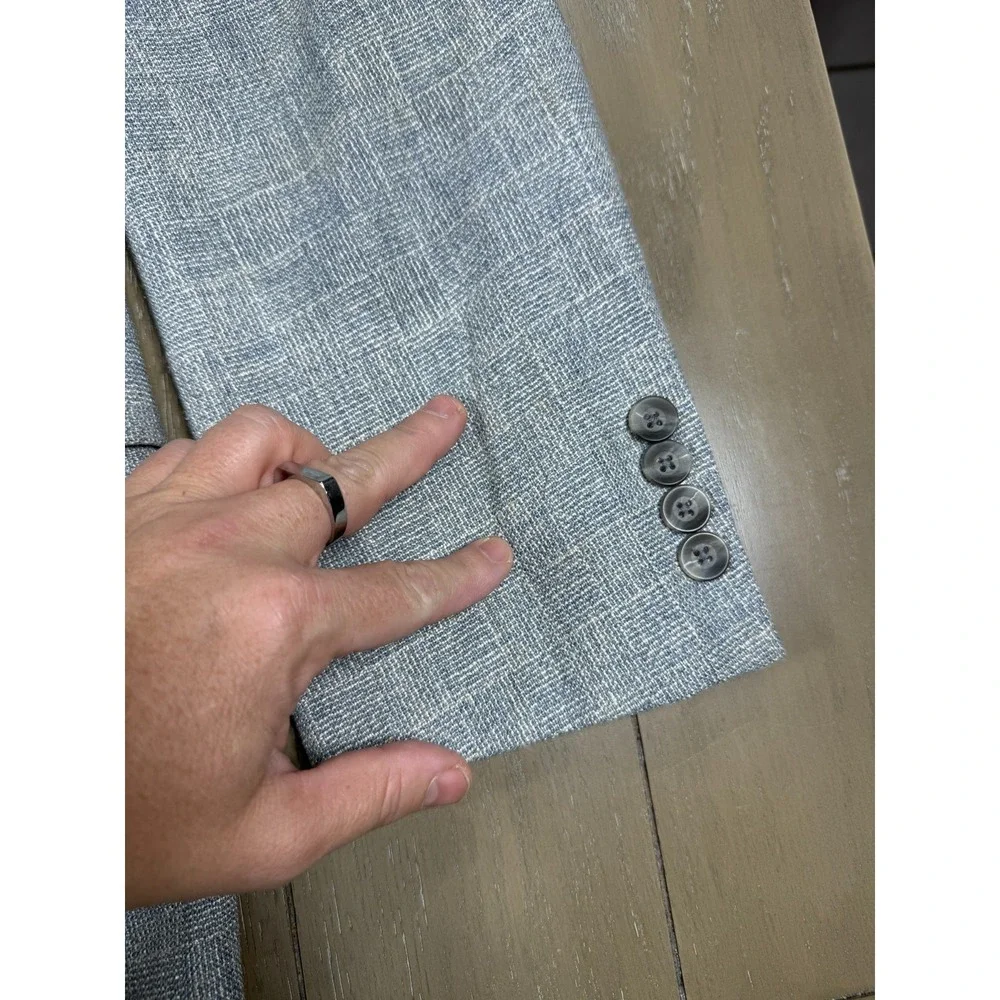 Vtg Christian Dior Blazer Men Light Blue 40R Textured Weave Two Button Jacket